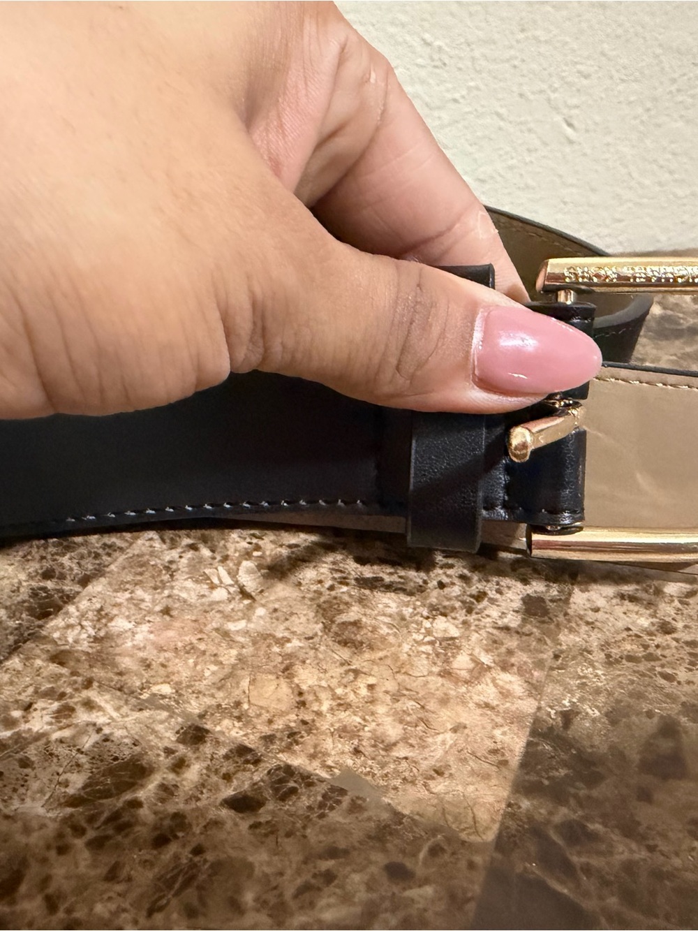 Michael Kors Black Leather Belt with Gold-Tone Buckle